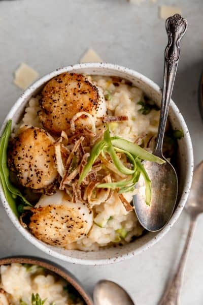 bowl of risotto with scallops
