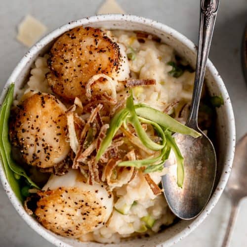 bowl of risotto with scallops
