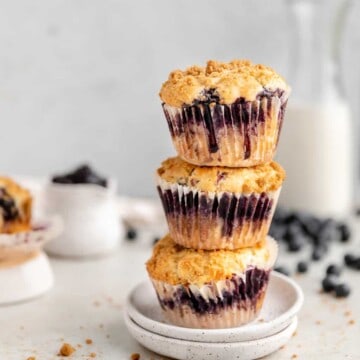 stack of blueberry muffins on a small plate