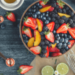 strawberries, peaches, blackberries and blueberries tossed in a lime ginger honey dressing