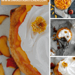 peaches and cream pie topped with cool whip and dried flowers