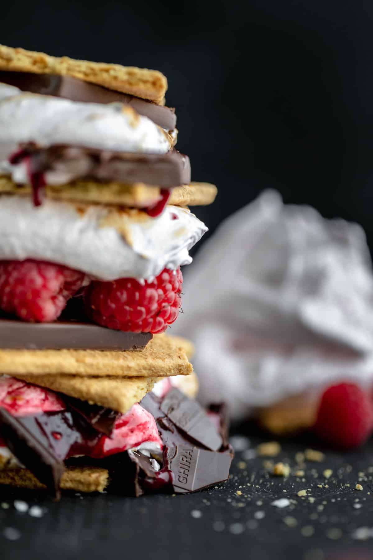 Raspberry S'mores with marshmallow fluff and Ghirardelli chocolate. 
