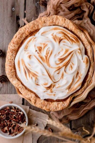 Southern sweet potato pie with toasted meringue.