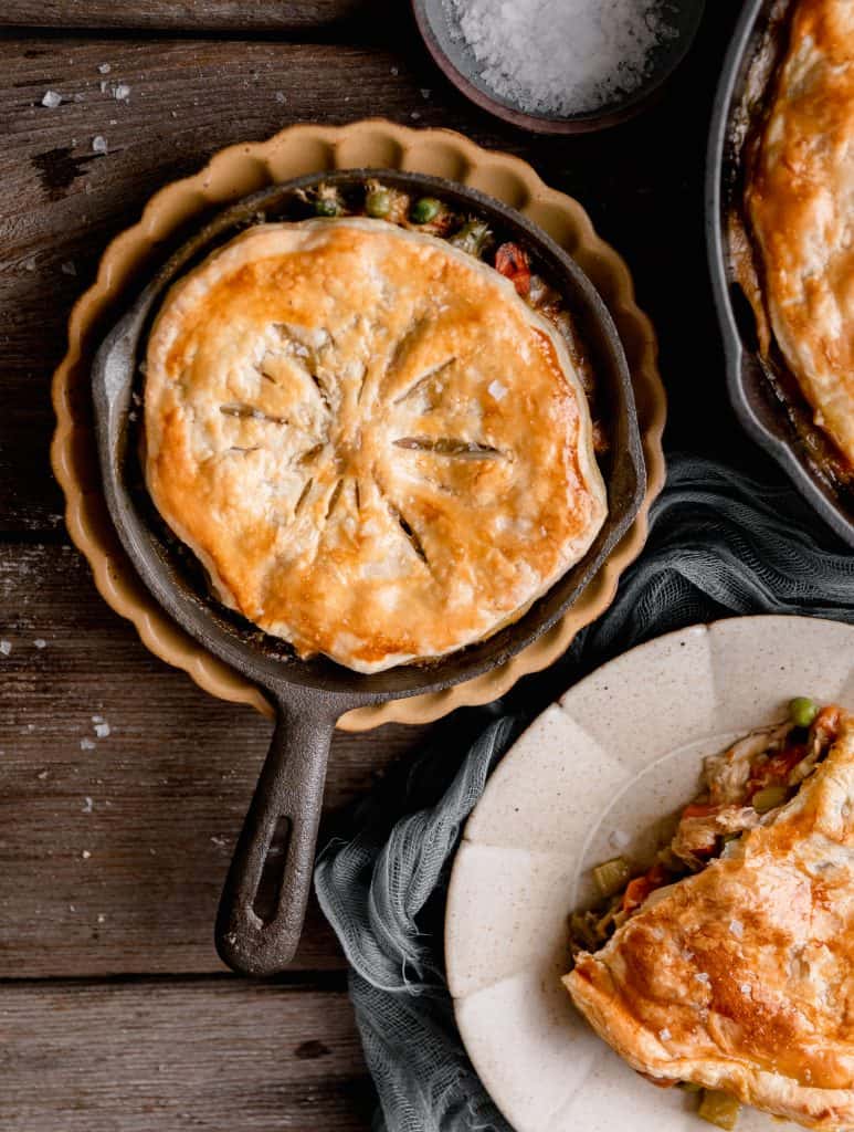 a small cast iron skillet with pot pie