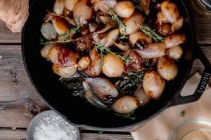 thick and syrupy glaze on the shallots