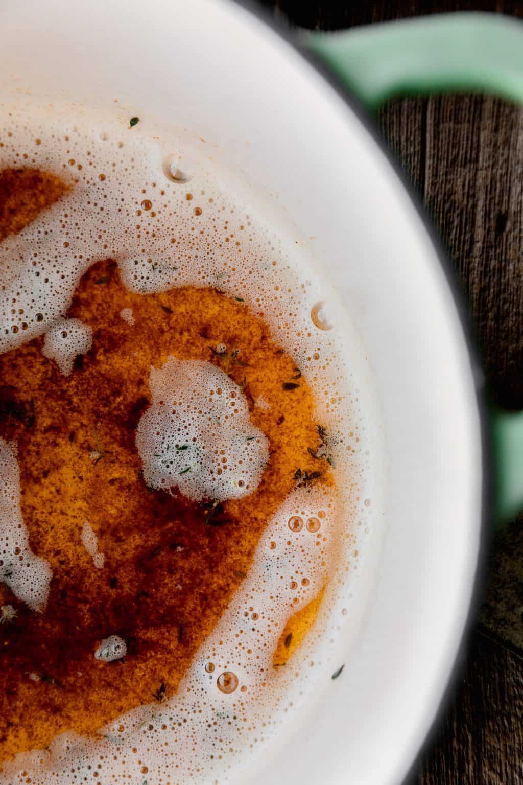 Brown butter in a pan.