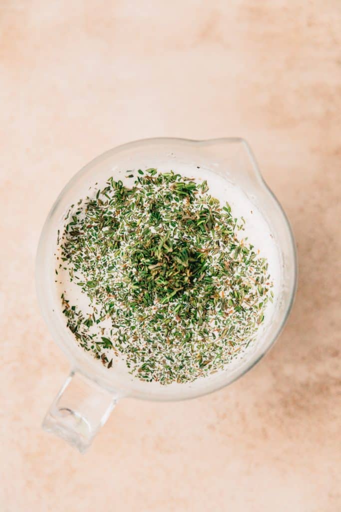 heavy cream mixture topped with thyme