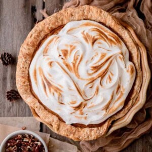 Southern Sweet Potato Pie topped with toasted meringue.
