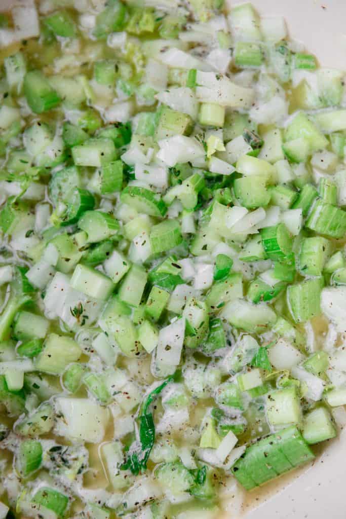onion and celery sautéing in butter