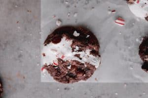 hot chocolate cookie sprinkled with candy cane