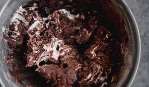 marshmallow fluff folded into hot chocolate cookie dough mix