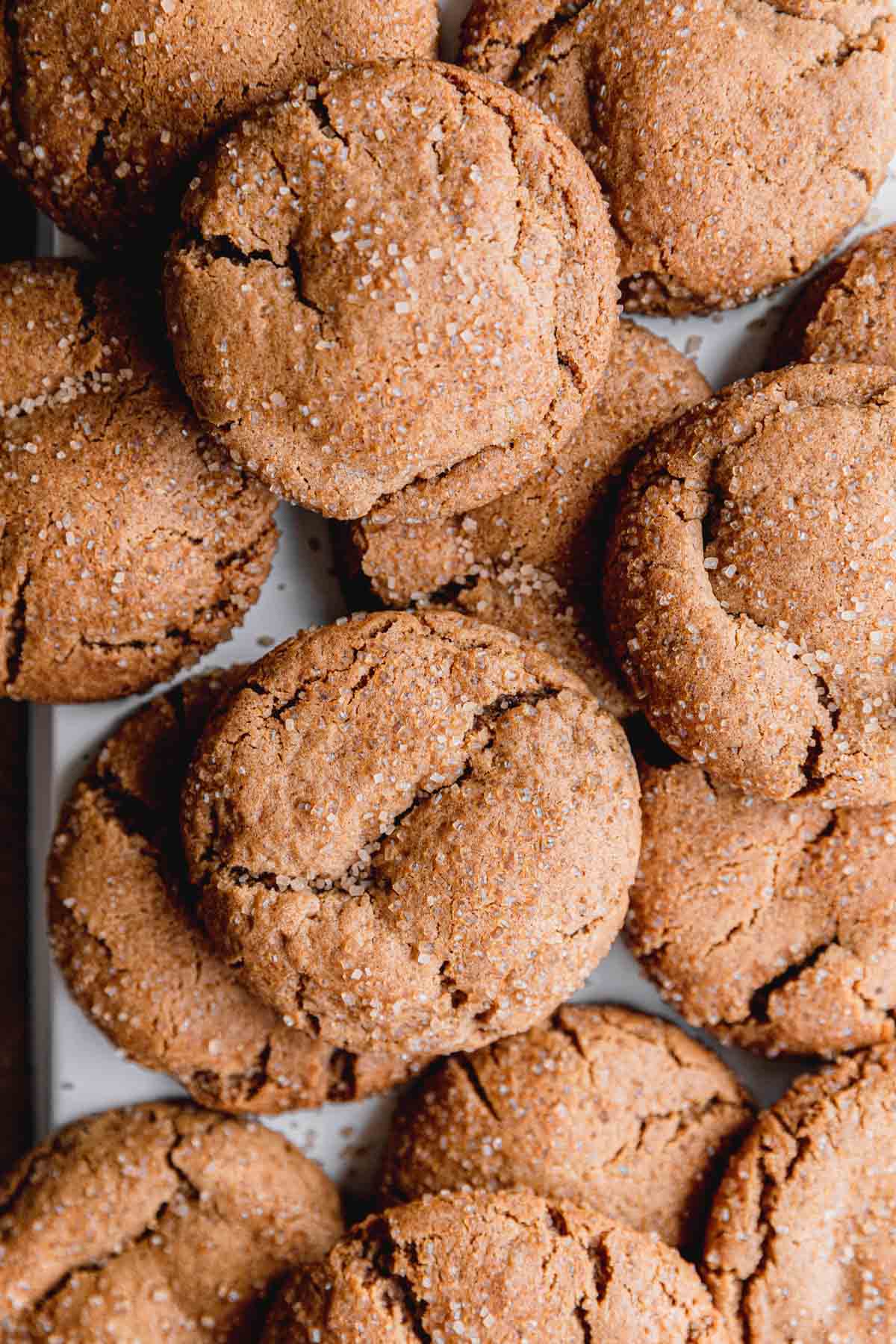 Molasses Cookies stacked on top of each other.