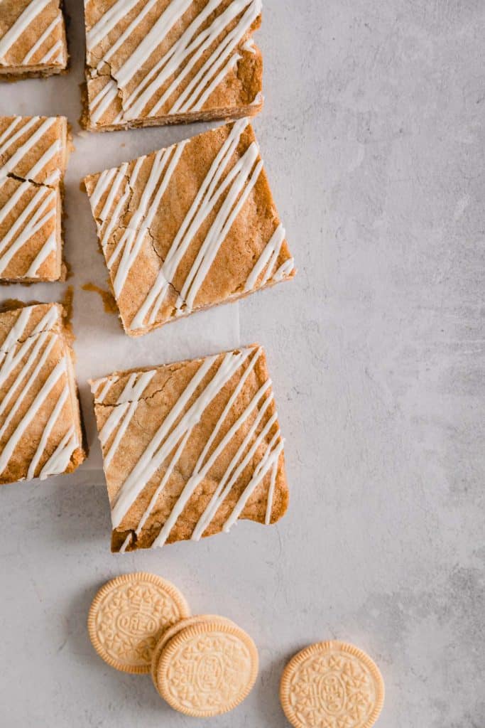 easy vanilla brownies cut into squares