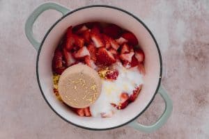 strawberries, sugars, lemon juice, zest and salt in a pot