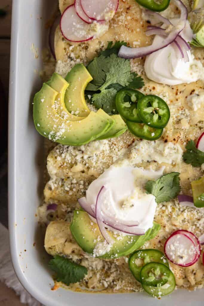 creamy green chile chicken enchiladas