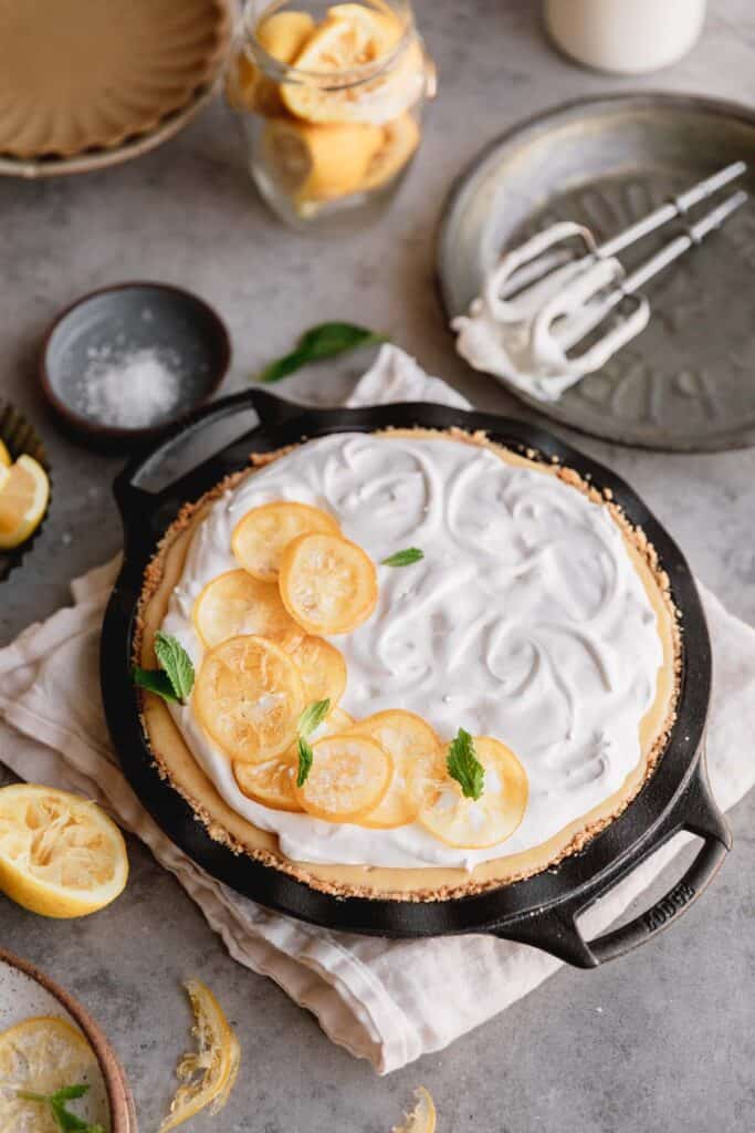 whipped topping on the pie and candied lemon slices