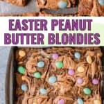 Easter peanut butter blondies with pastel peanut M&M's