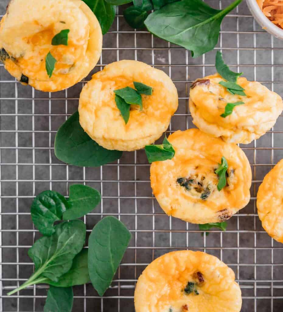 egg bites recipe with spinach on top