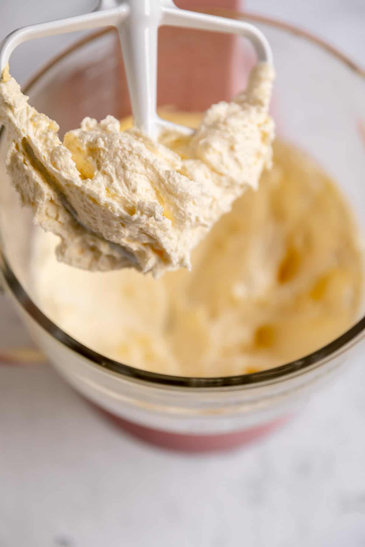 Butter, ricotta, sugar and lemon creamed together in the bowl of a stand mixer. 