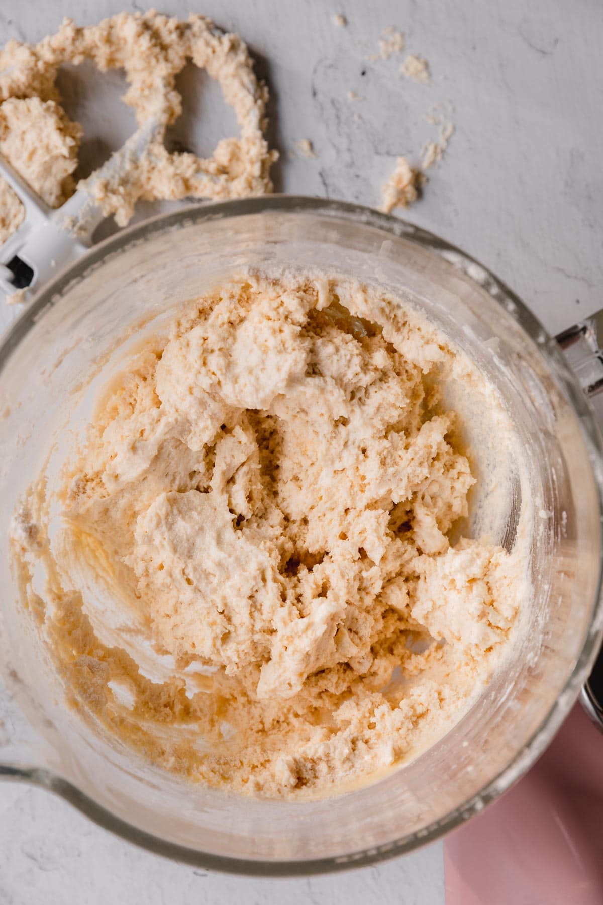 Dry ingredients mixed into the lemon ricotta cookie batter. 