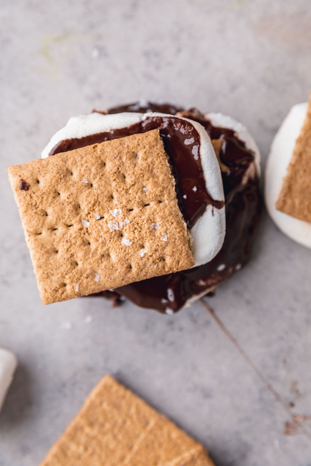 Air Fryer S'mores with marshmallow, chocolate, graham cracker and flaky sea salt. 