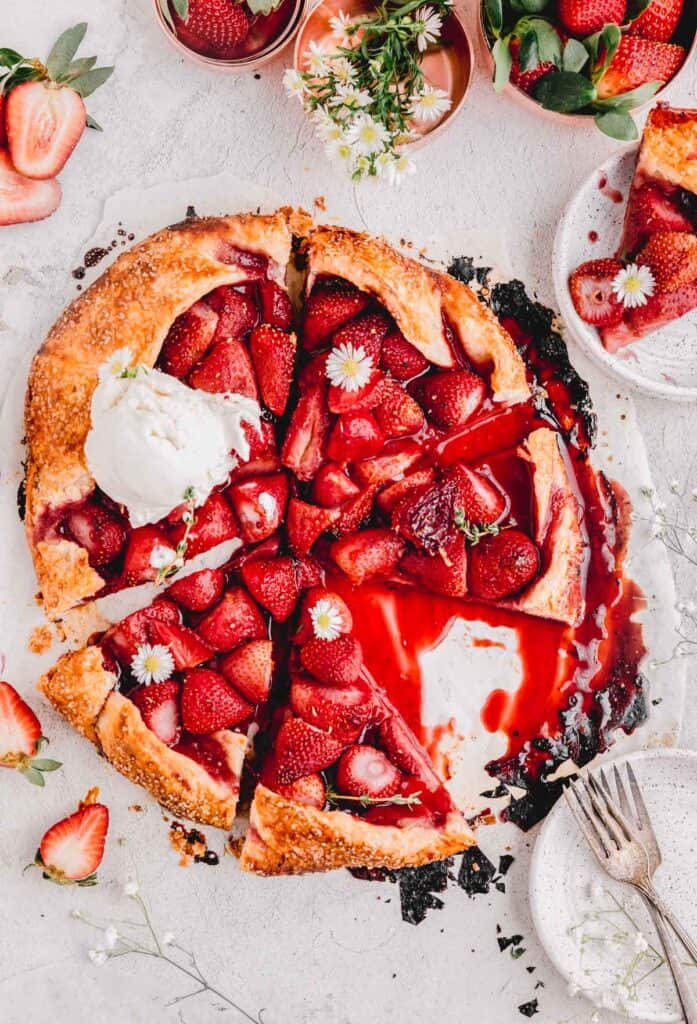 strawberry galette with ice cream on top