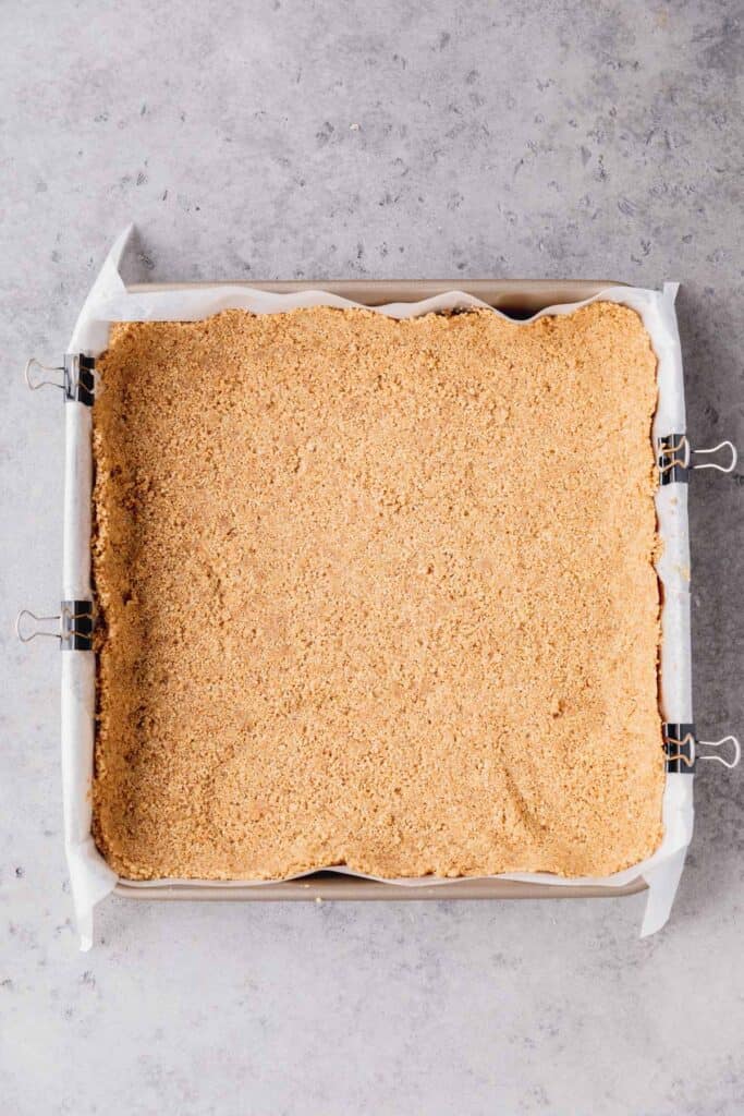 graham cracker crust pressed into pan and baked 