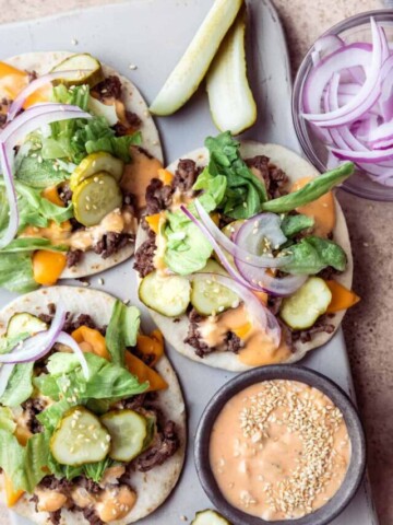 homemade big mac tacos with a side of special sauce