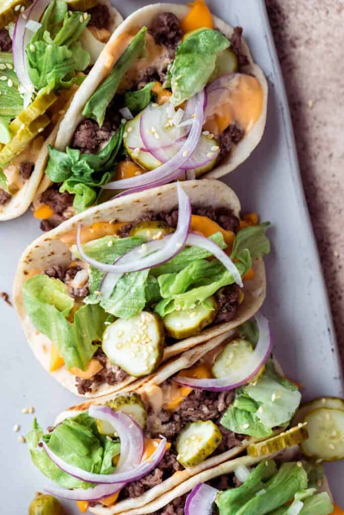 homemade big mac tacos ready to serve on a platter