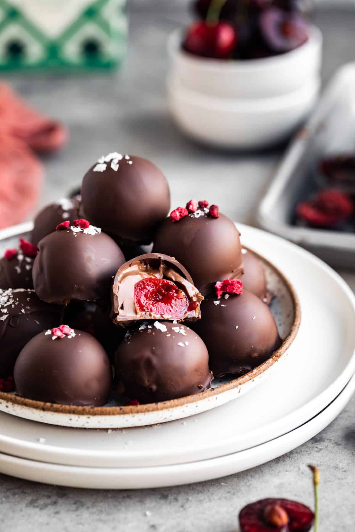 Chocolate Covered Cherries with Nutella and flaky sea salt. 