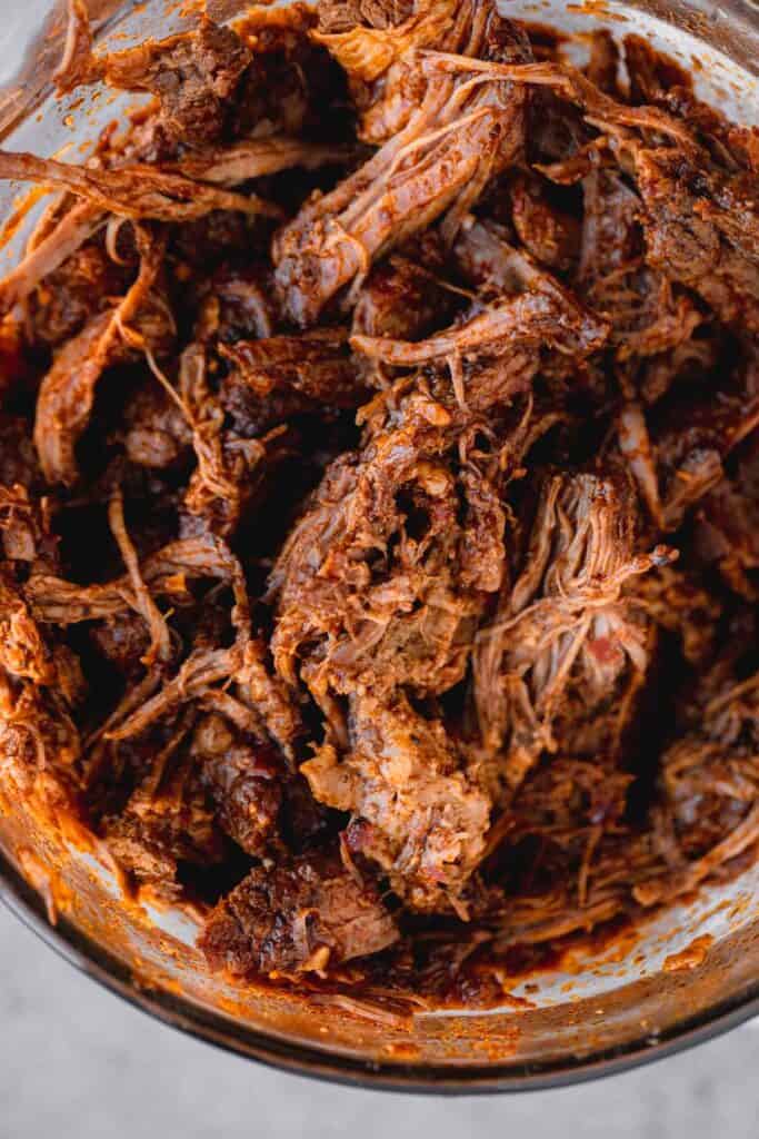 shredded beef in a bowl 