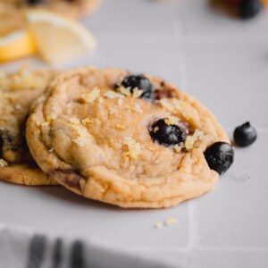 Lemon Blueberry Cookies topped with lemon zest sugar.