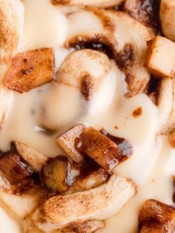 Cinnamon Rolls with Apple Pie Filling and butter sauce.
