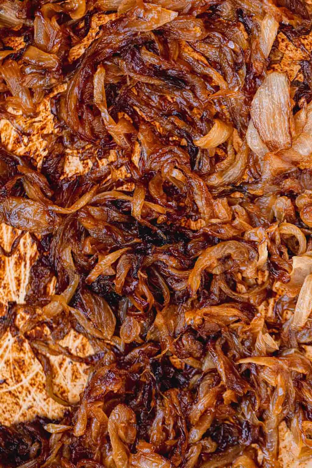 Caramelized onions in a pan.