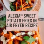 Alexia® Sweet Potato Fries topped with cilantro garlic aioli and crispy prosciutto.