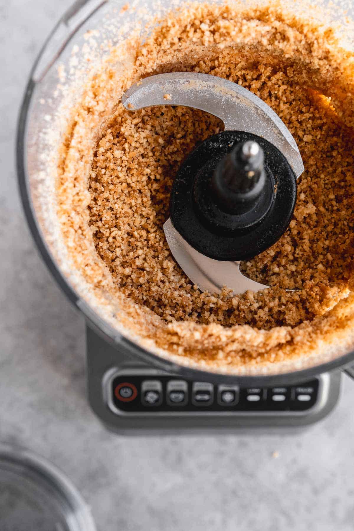 Nilla Wafers, brown butter, salt and almond extract blended in the food processor. 