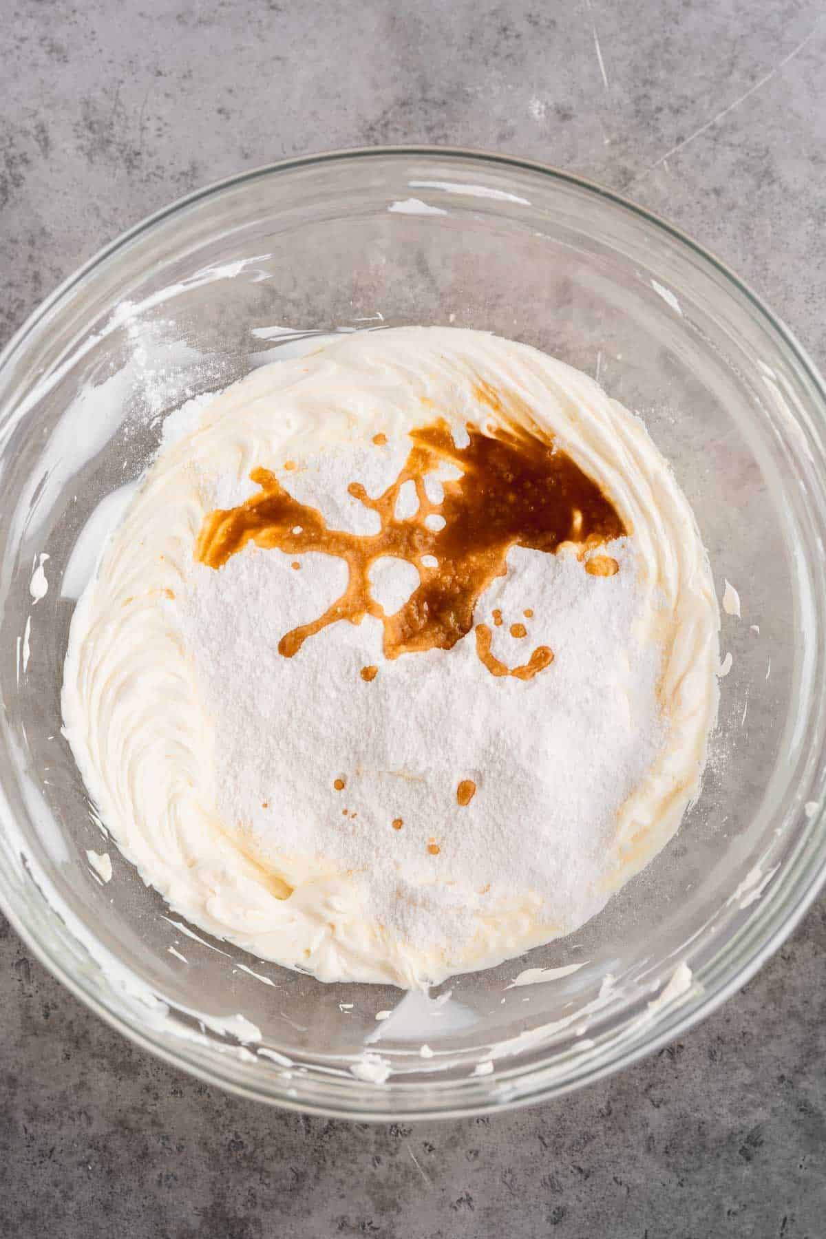 Whipped cream cheese with brown sugar, vanilla and salt.