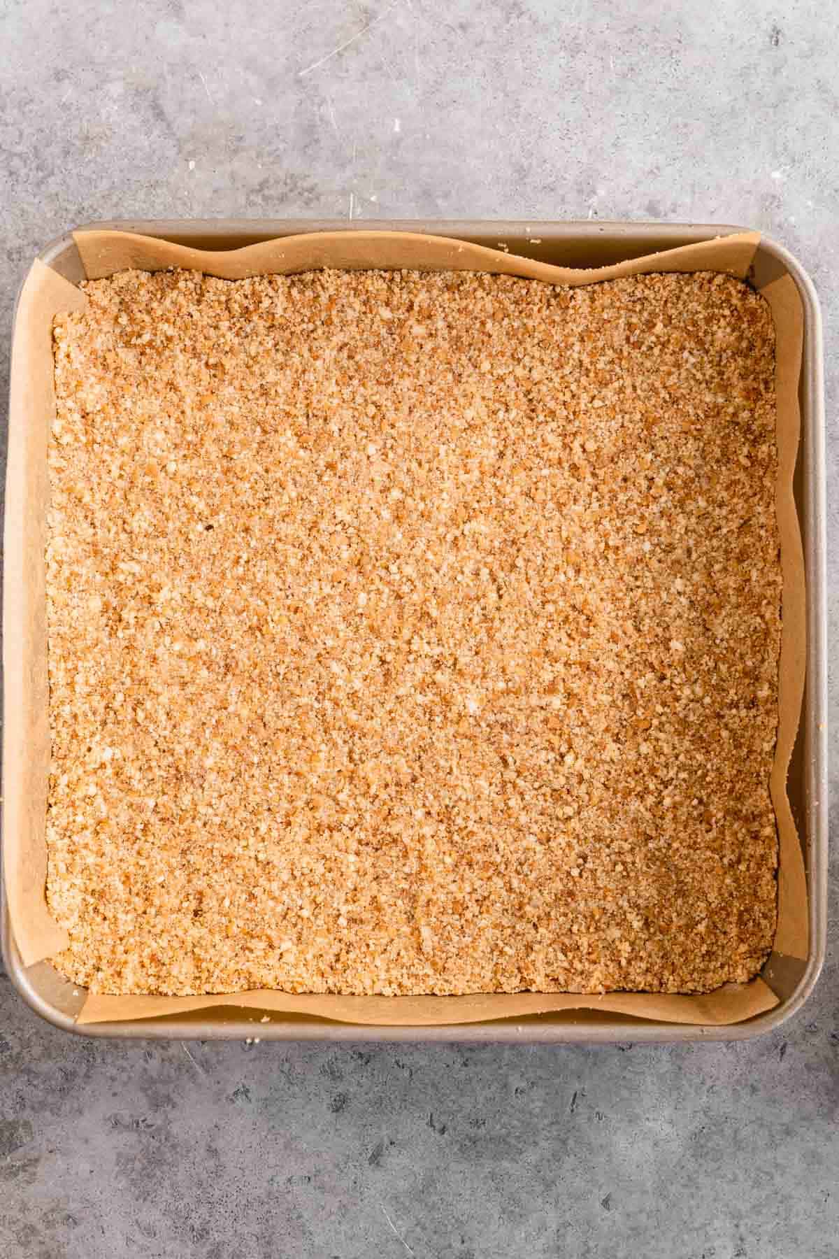 Nilla Wafer crust pushed into baking pan.