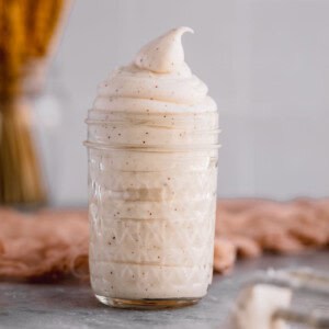 Brown butter frosting in a jar.