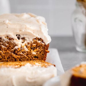 Pumpkin bread with cream cheese frosting.