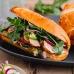 Banh Mi with Pork Tenderloin, herbs, spicy mayo and pickled veggies.