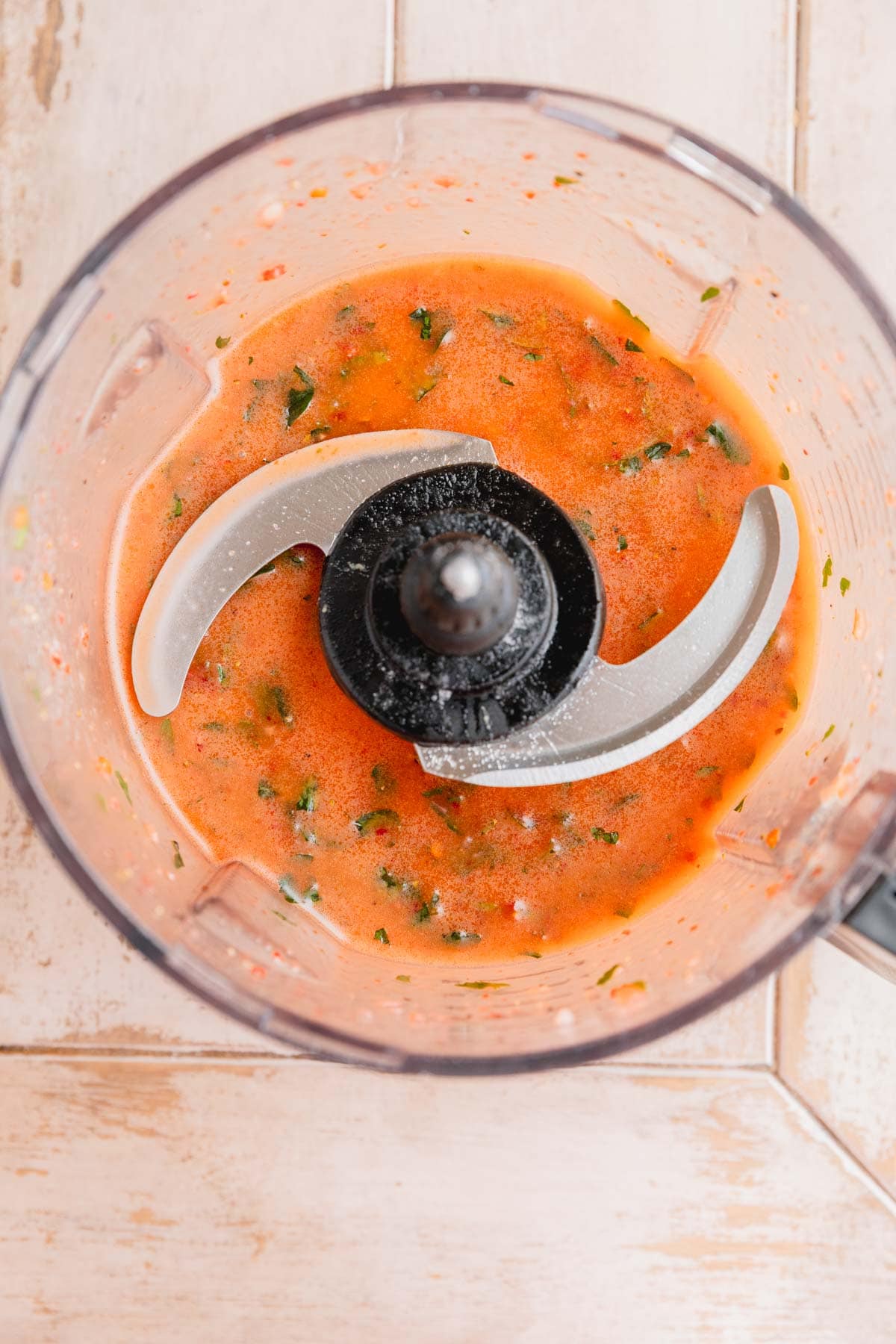 Strawberry vinaigrette with chipotle in a food processor. 