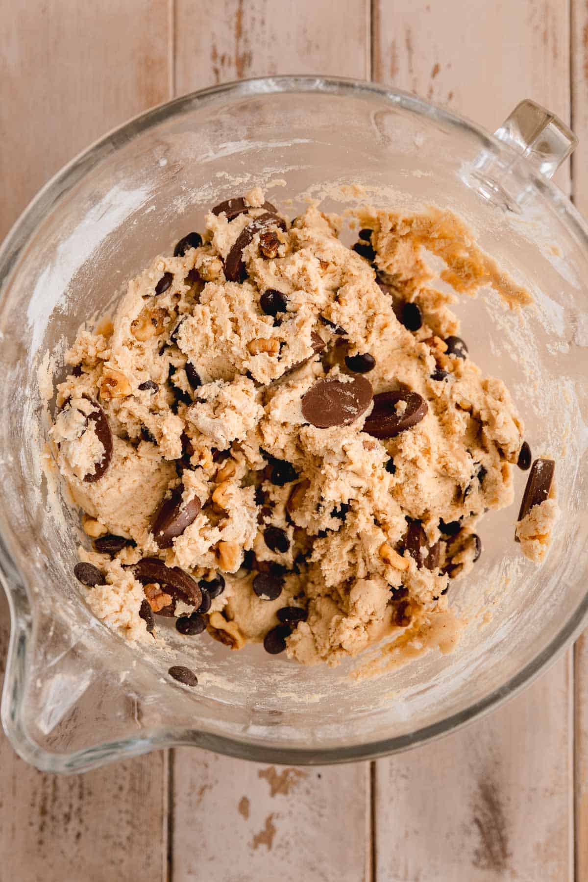 Chocolate and walnuts folded into cookie dough. 