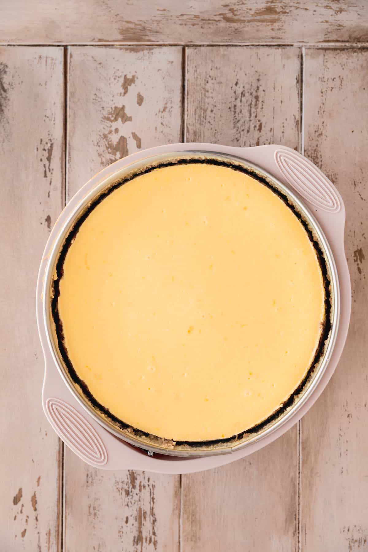Baked lemon blueberry cheesecake.