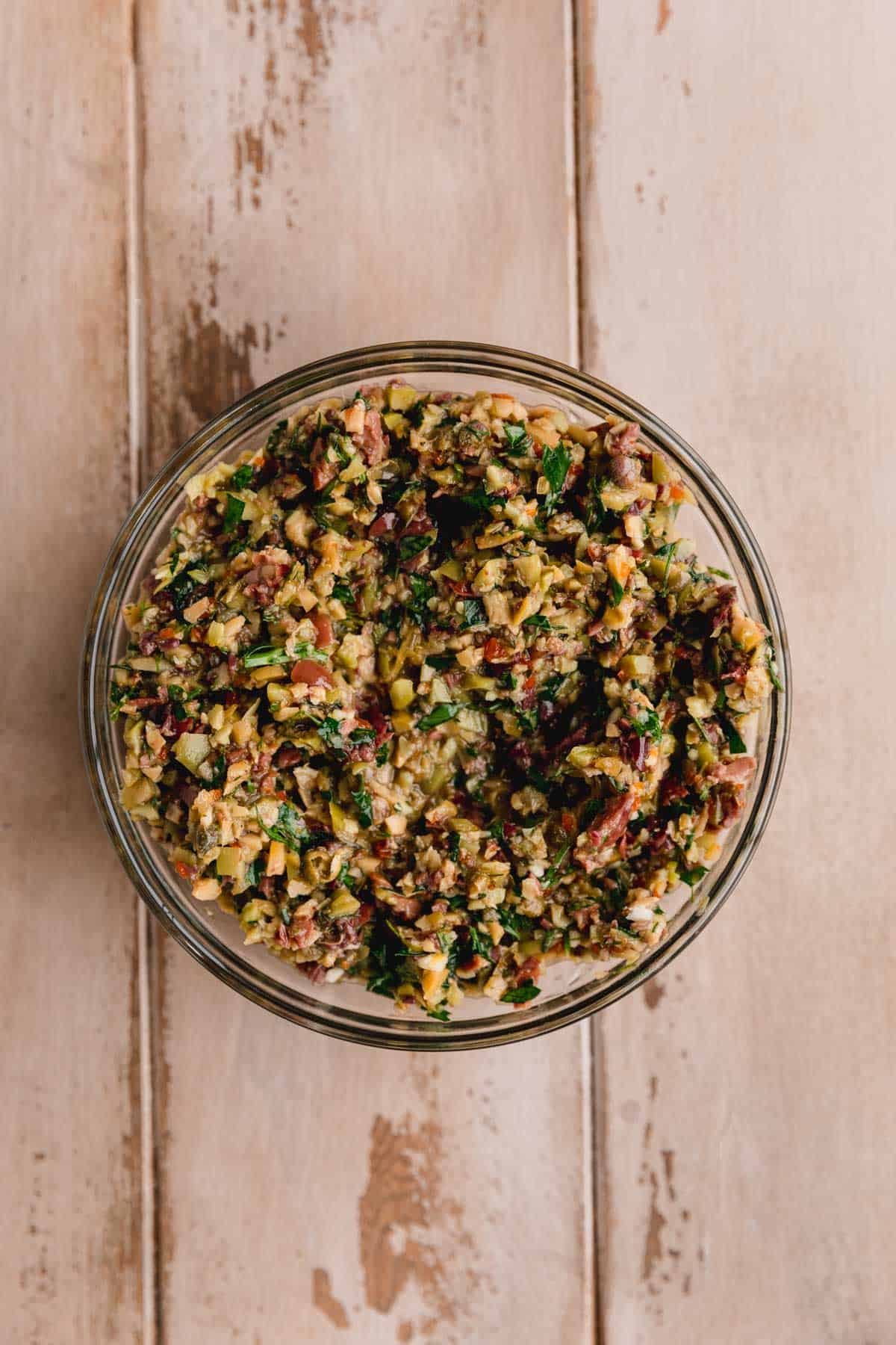 Olive relish in a bowl.