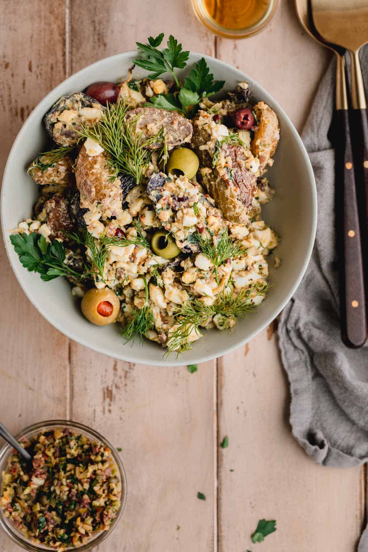 Mediterranean Fingerling Potato Salad with Olive Tapenade.