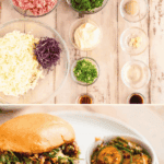 Pork Dumpling Burger along with ingredients mise en place.