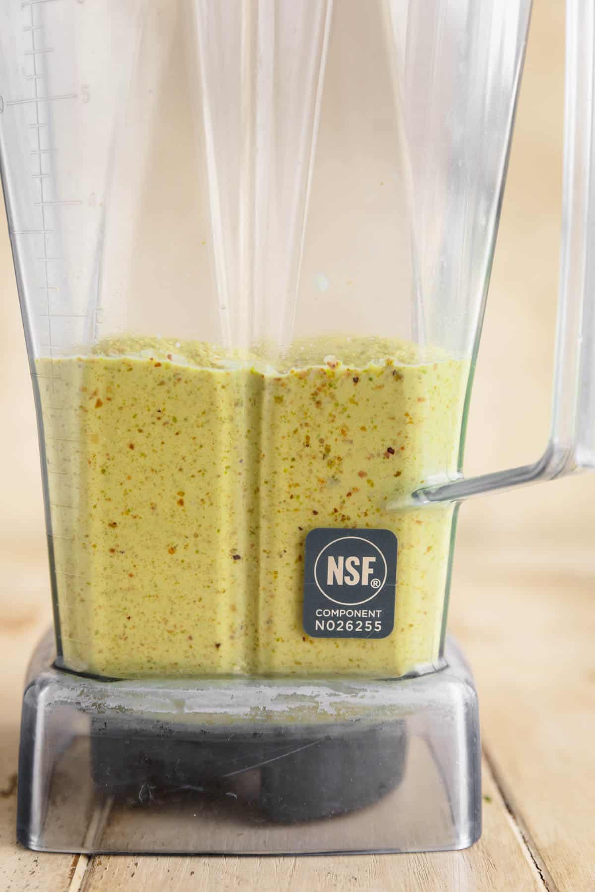 Pistachio paste in a blender.